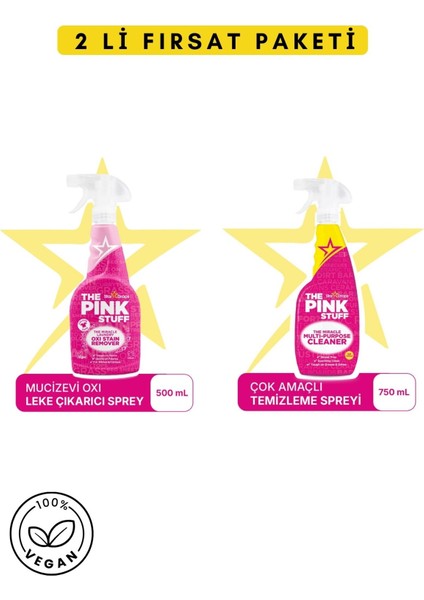 Mucizevi Oxi Leke Çıkarıcı Sprey 500 ml + Mucizevi Çok Amaçlı Temizleme Spreyi 750 ml