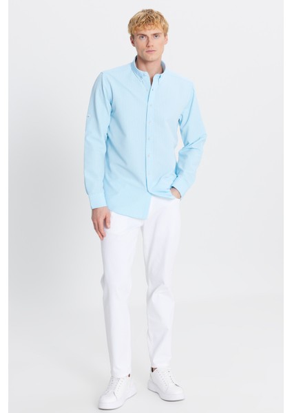 Tailored Slim Fit Dar Kesim Düğmeli Yaka Gofre Desenli Gömlek fiyatları