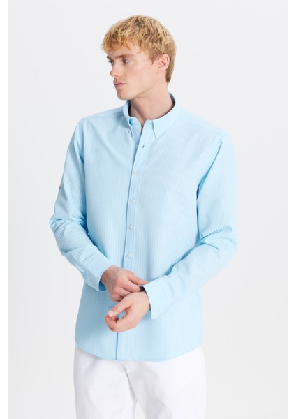 Tailored Slim Fit Dar Kesim Düğmeli Yaka Gofre Desenli Gömlek modelleri