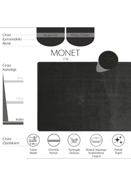 Monet Füme Gri Düz Renk Parlak Tuşe Sık Dayanıklı Dokuma Modern Ofis Ev Salon Oturma Odası Halısı fiyatları