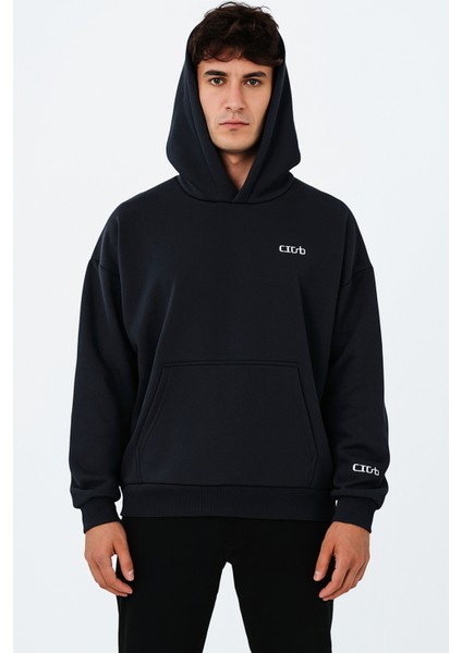 Oversize Geniş Kalıp Baskılı Kapüşonlu Erkek Sweatshirt