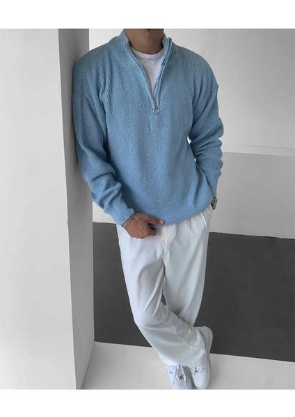 Erkek Slim Fit Dar Kesim Yarım Fermuarlı Dik Yaka Triko Kazak fiyatları