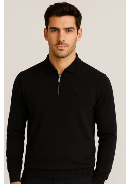 Polo Yaka Yumuşak Tuşeli Fermuarlı Erkek Triko Kazak