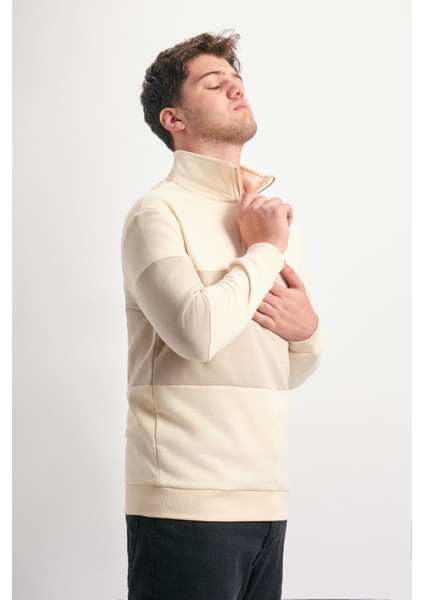 Regular Fit Yarım Fermuarlı Dik Yaka Renk Bloklu Sweatshirt modelleri