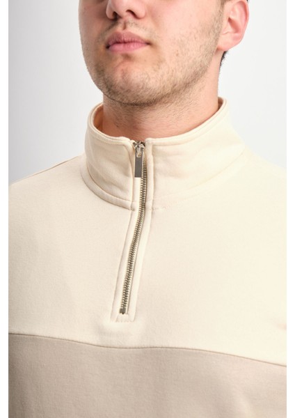 Regular Fit Yarım Fermuarlı Dik Yaka Renk Bloklu Sweatshirt fırsatları