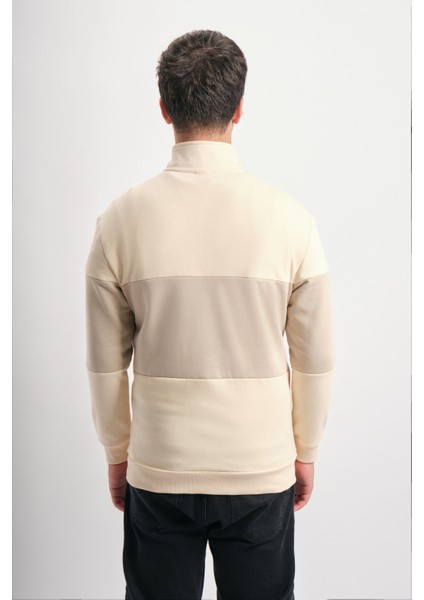 Regular Fit Yarım Fermuarlı Dik Yaka Renk Bloklu Sweatshirt indirimleri