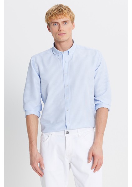 Tailored Slim Fit Dar Kesim Düğmeli Yaka Gofre Desenli Gömlek