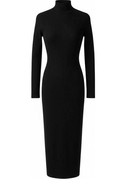 Siyah Dik Yaka Uzun Kollu Fit Midi Elbise indirimleri