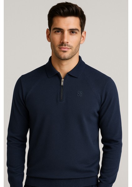 Polo Yaka Yumuşak Tuşeli Fermuarlı Erkek Triko Kazak