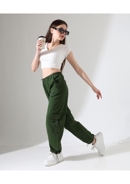 Yeşil Paraşüt Kumaş Palazzo Pantolon - Haki modelleri