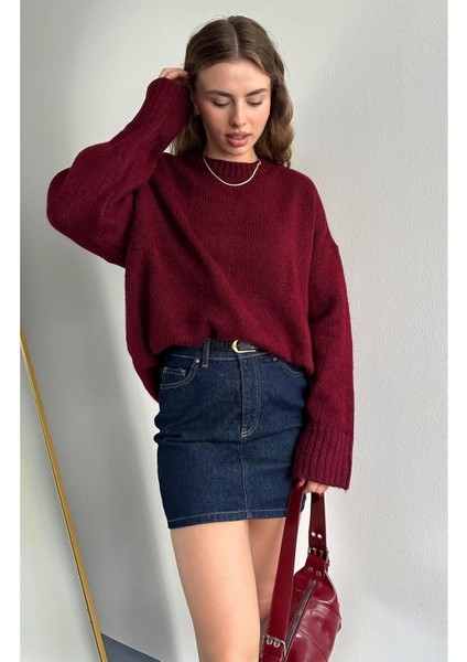 Bisiklet Yaka Oversize Kazak Bordo fiyatları