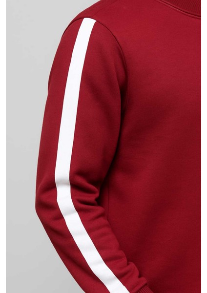 Kırmızı Yarım Fermuarlı Baskılı Dik Yaka Kışlık Erkek Sweat fiyatları