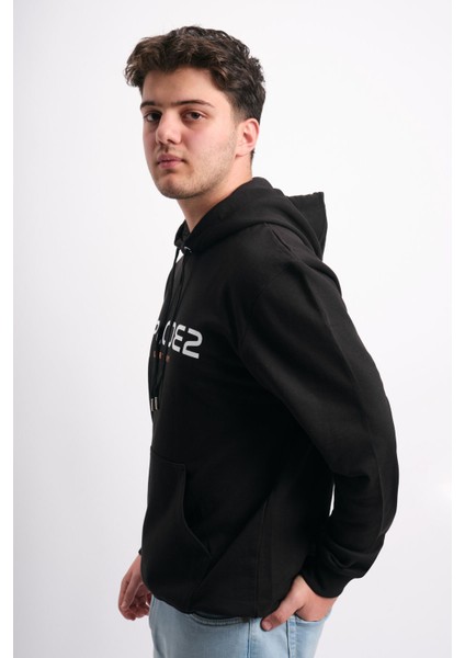 Oversize Geniş Kalıp Baskılı Kapüşonlu Erkek Sweatshirt