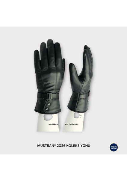 Suyutti Unisex Siyah Deri Kürklü Eldiven - Fermuarlı, Tokalı Stil Detaylı Model modelleri