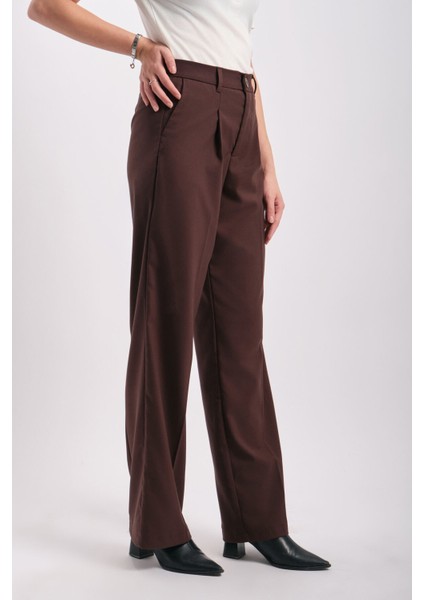 Kadın Pileli ve Bel Lastikli Dokuma Pantolon Geniş Paça modelleri