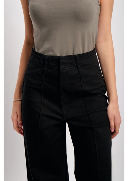 Yüksek Bel Wide Leg Gabardin Kumaş Palazzo Pantolon