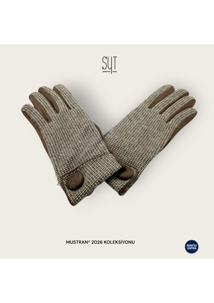 Syt Kadın Kışlık Dokunmatik Eldiven - Desenli Suni Deri/Kumaş Şık Tokalı & Düğmeli Modeller modelleri