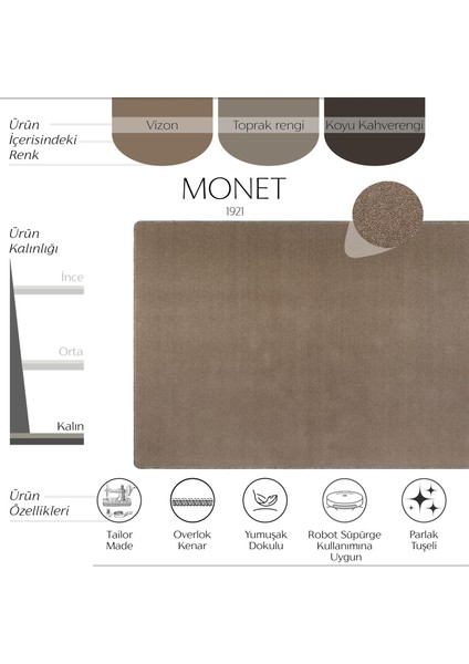 Monet Vizon Kahverengi Düz Renk Halı Modern Şık Parlak Görünüm Sık Dokuma Ofis Ev Oda Salon Halısı fiyatları