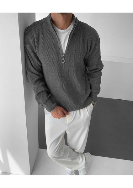 Erkek Slim Fit Dar Kesim Yarım Fermuarlı Dik Yaka Triko Kazak fiyatları