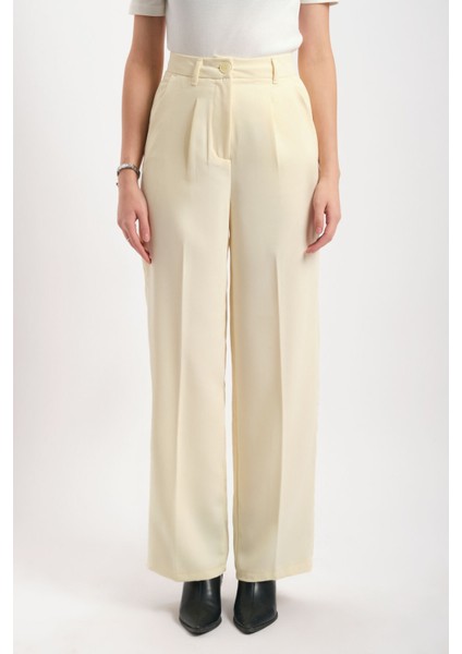 Yüksek Bel Geniş Paça Krep Kumaş Pantolon