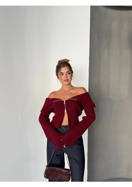 Madonna Yaka Çift Fermuarlı Triko modelleri