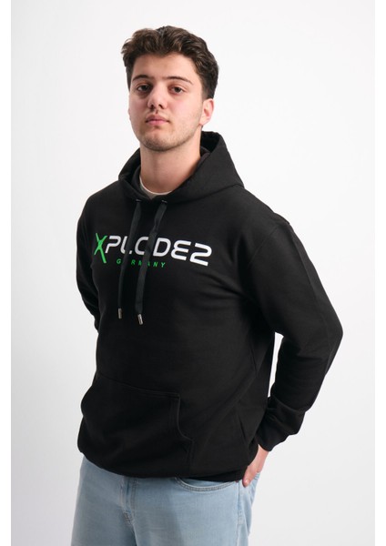 Oversize Geniş Kalıp Baskılı Kapüşonlu Erkek Sweatshirt