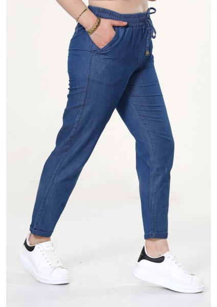 Kadın Boru Paça Kot Görünümlü Keten Bağcıklı Pantolon fiyatları
