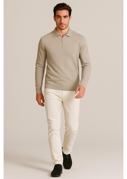Polo Yaka Yumuşak Tuşeli Fermuarlı Erkek Triko Kazak