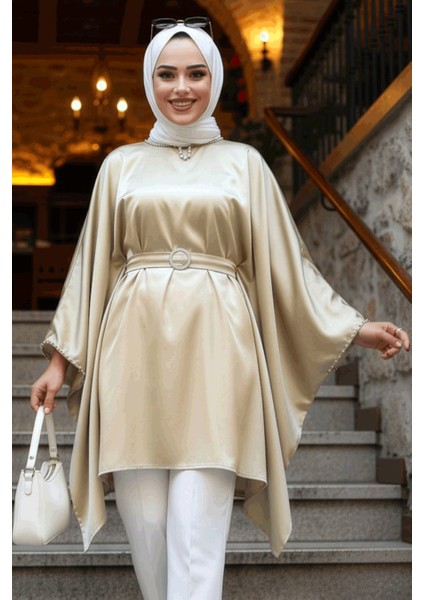 Yarasa Kol Gold Tesettür Saten Tunik 41443GOLD modelleri