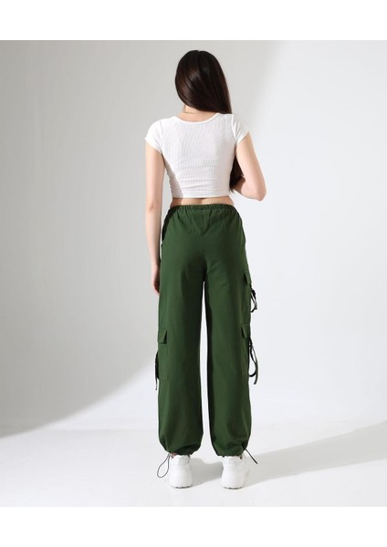 Yeşil Paraşüt Kumaş Palazzo Pantolon - Haki indirimleri