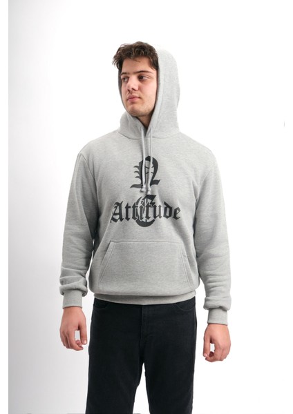 Oversize Geniş Kalıp Baskılı Kapüşonlu Erkek Sweatshirt