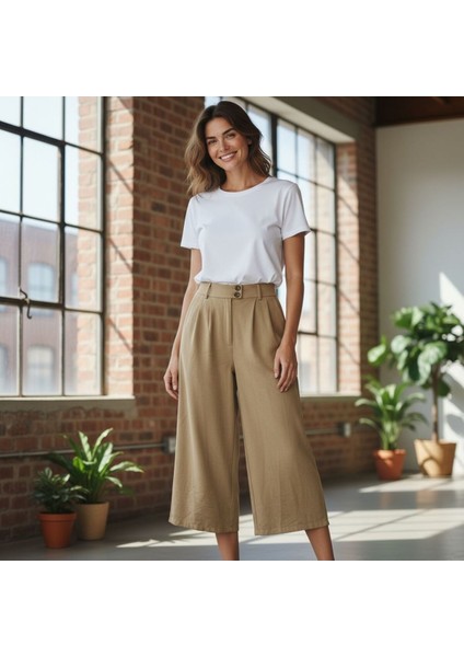 Keten Yumoş Günlük Rahat Kapi Pantolon