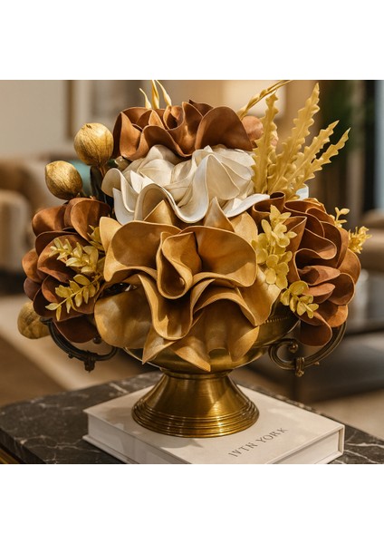 Lüks Zamak Kollu Model - Latex Aranjman - Metal Eskitme Saksı