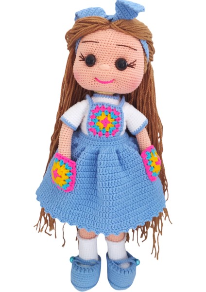 El Yapımı Mavi Elbiseli Tatlış Motif Bebek