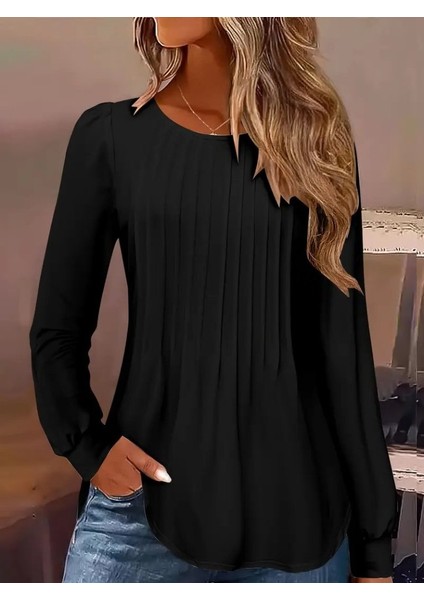 Cottonlab Kadın Uzun Kollu Yuvarlak Yaka Nervürlü Bluz fırsatları