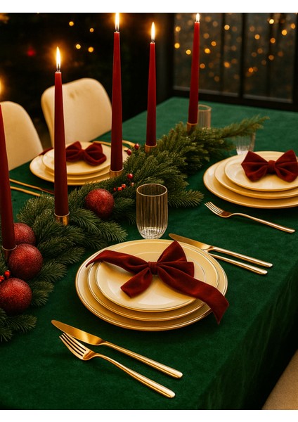 Daily Series Kadife Dokulu Zümrüt Yeşili Rengi Masa Örtüsü