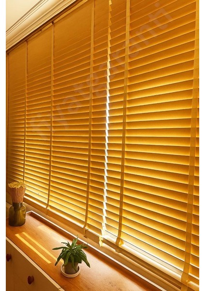 Meşe Renk Gerçek Ahşap Jaluzi 50MM Zincirli Redüktörlü Kurdelalı AJS1006