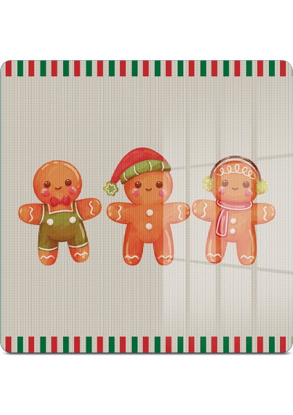 Cam Kesme Tahtası ve Sunumluk Kare Gingerbread Yeniyıl Kurabiye Desenli 30 x 30 cm