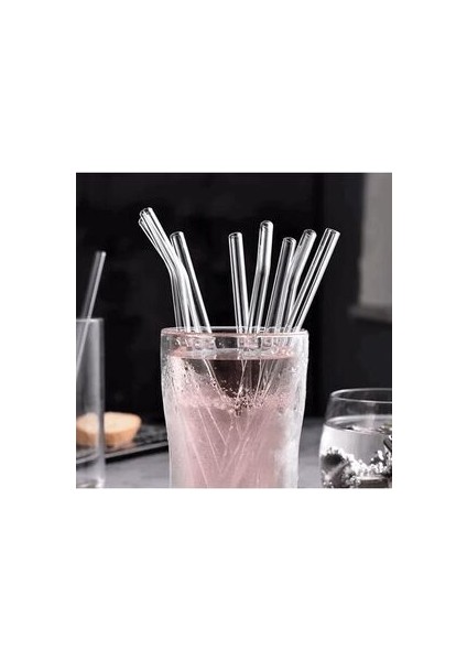 Şeffaf 6'lı Eğimli Cam Pipet, 20 cm 9 mm Sağlıklı El Yapımı