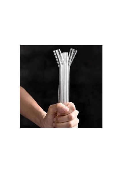 Şeffaf 6'lı Eğimli Cam Pipet, 20 cm 9 mm Sağlıklı El Yapımı