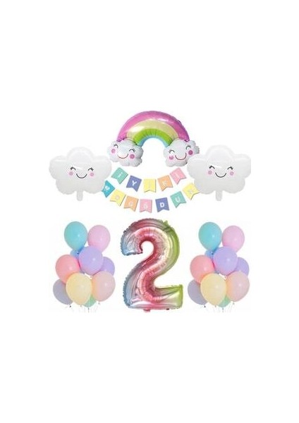 Yaş Gökkuşağı Bulut Konsepti Doğum Günü Parti Kutlama Seti Renkli 3 Yaş Temalı Eğlenceli Set fırsatları