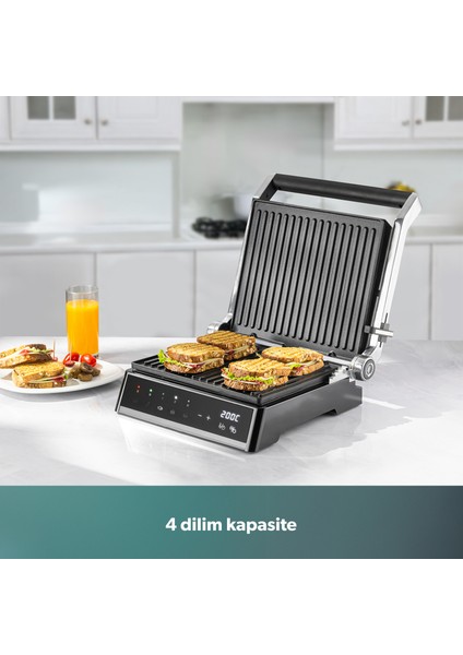 Grilliant 1341H Inox Gövdeli, Döküm Plakalı, 5 Programlı, Led Ekranlı Tost ve Izgara Makinesi modelleri