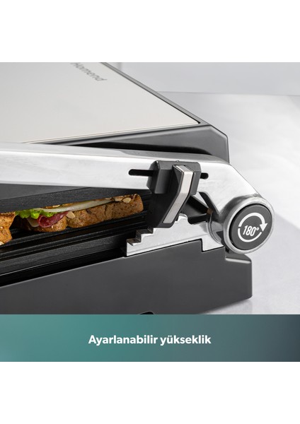 Grilliant 1341H Inox Gövdeli, Döküm Plakalı, 5 Programlı, Led Ekranlı Tost ve Izgara Makinesi