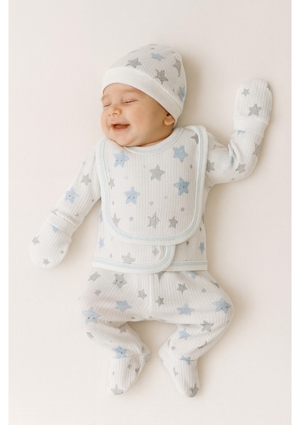 %100 Pamuklu 5 Parça Hastane Çıkışı Seti – Bebek Zıbın Takımı, Şapka, Önlük, Eldiven modelleri