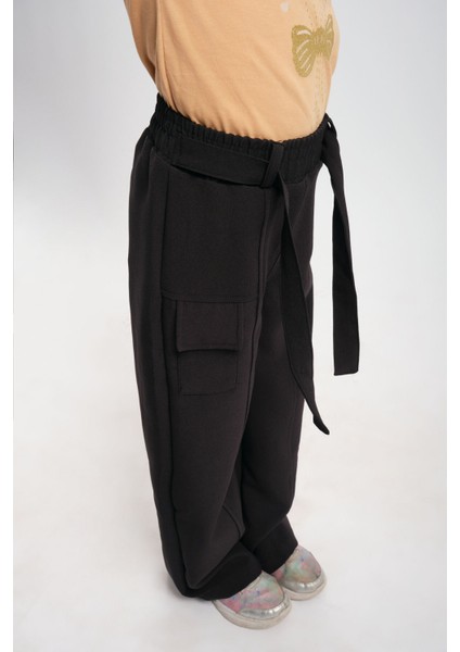 Geniş Paça Lastik Belli Kemerli Cepli Kız Çocuk Pantolon modelleri