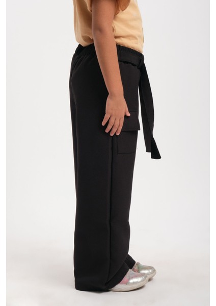 Geniş Paça Lastik Belli Kemerli Cepli Kız Çocuk Pantolon fırsatları