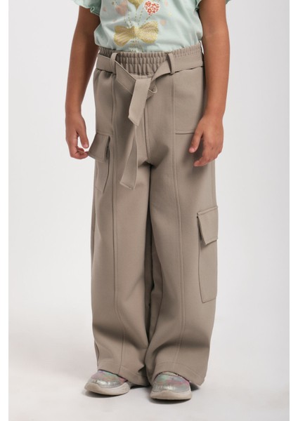 Geniş Paça Lastik Belli Kemerli Cepli Kız Çocuk Pantolon fiyatları