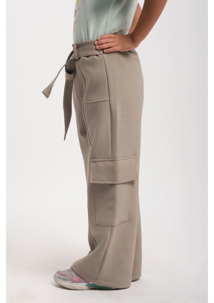 Geniş Paça Lastik Belli Kemerli Cepli Kız Çocuk Pantolon modelleri