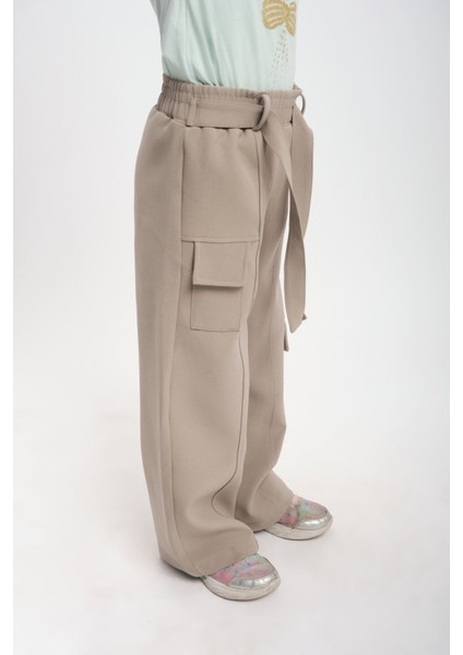 Geniş Paça Lastik Belli Kemerli Cepli Kız Çocuk Pantolon indirimleri