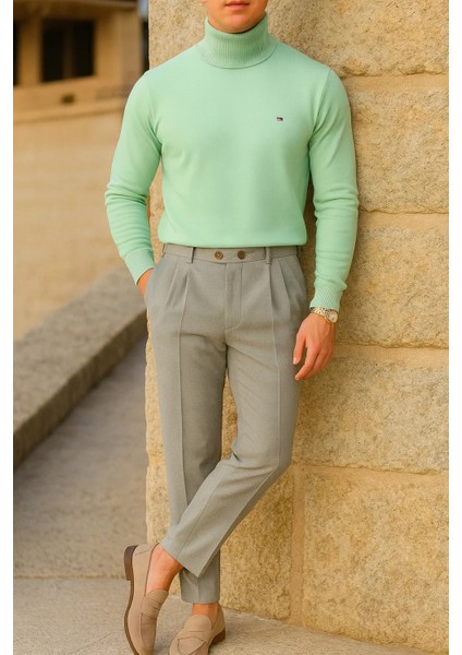 Erkek Trend Kışlık Boğazlı Mint Triko Kazak modelleri